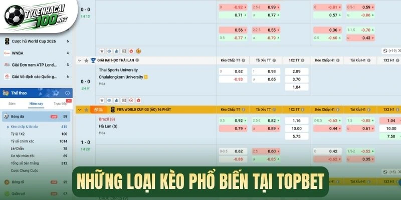 Những loại kèo thường dùng tại Topbet