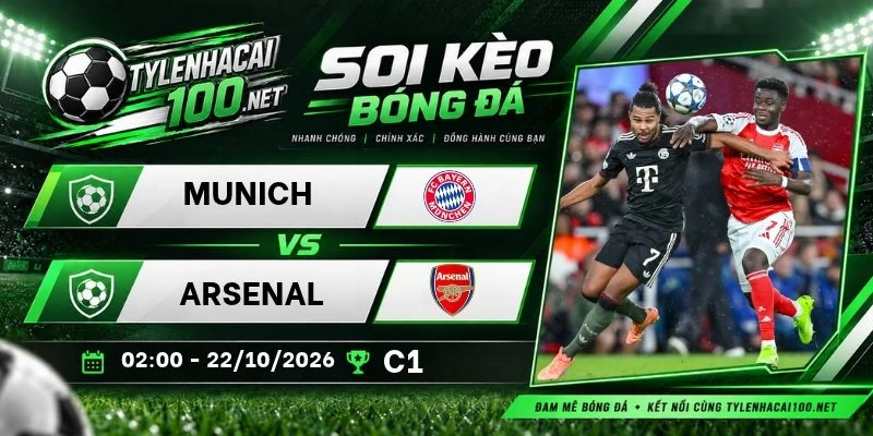 Tỷ lệ kèo Munich vs Arsenal, C1 - 22/10/2026